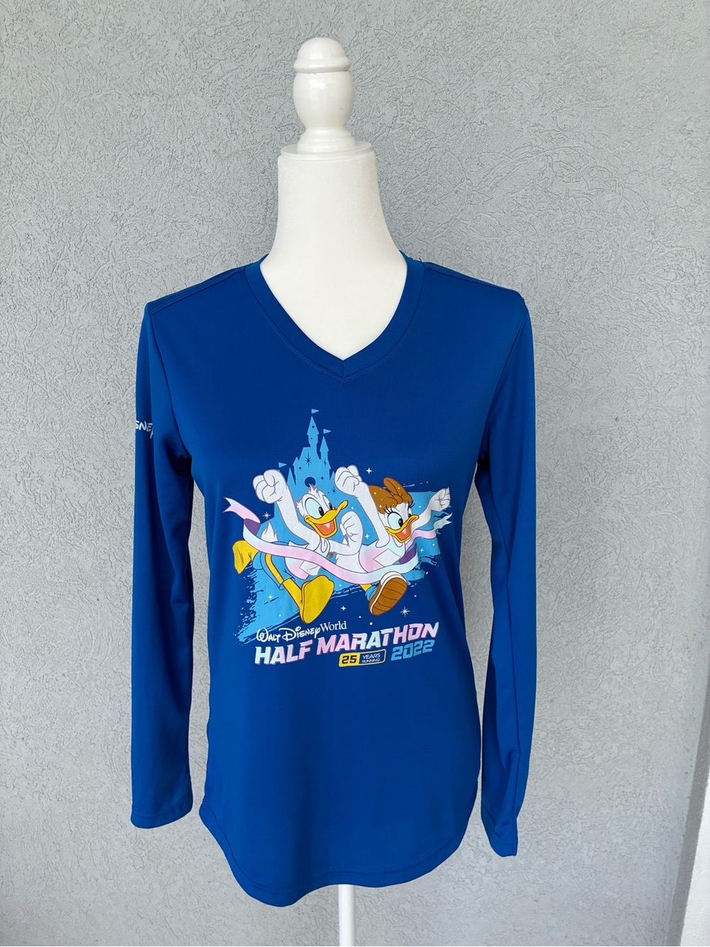 Disney Women's Royal Blue Long Sleeve V-Neck Half Marathon Top